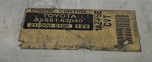 Toyota Engine Control Unit ECU 89661-63040 212000-0100 1AZ-FSE ECM