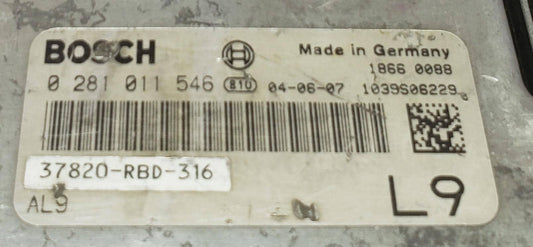 Plug & Play Bosch Engine ECU ECM Honda, 0281011546, 0 281 011 546, 37820-RBD-316