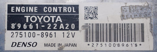 Toyota Mark X (2007) DBA-GRX120 Engine Control Unit 89661-22A20