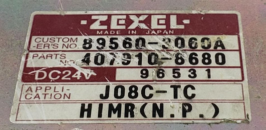 Zexel Hino Engine Control Unit ECU ECM J08C-TC 89560-3060A 407910-8680 Used
